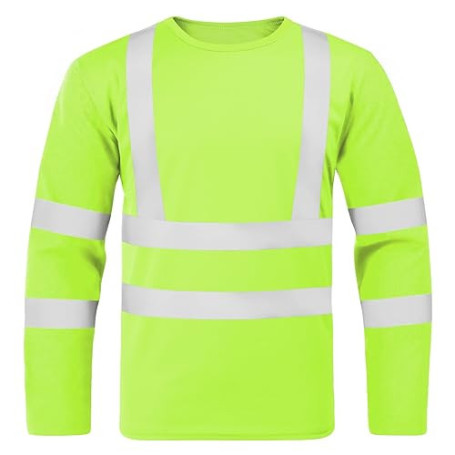 BSBUY T-Shirt de Protection de Sécurité de Travail Homme, T-Shirt Réfléchissant Haute Visibilité À Manches Longues, Vêtements de