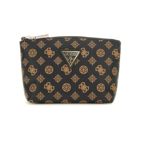 GUESS Wilder Large Top Zip Cosmetic Bag Brown
