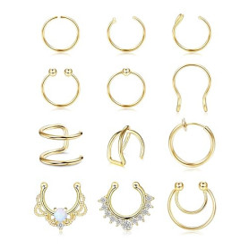 Kakonia 12 Pcs Faux Anneaux De Nez Cerceau En Acier Inoxydable Faux Septum Piercing Clip Sur Nez Septum Anneau Faux Non Percé Ne