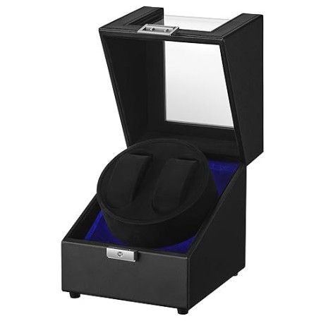 SONGMICS Boîte Remontoir Automatique, Silencieux, avec Éclairage LED, Coussin Réglable, Serrure, 4 Modes de Remontage, Câble USB