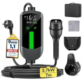 WityCharge Chargeur Voiture Electrique 3,7kW - 7M/6-16A Cable Recharge Voiture Electrique avec Support Mural Sac, Chargeur Retar