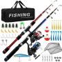 Auniq 2 pièces Ensemble Canne à pêche et Moulinet, Canne à pêche télescopique en Fibre de Carbone 1.8m avec Moulinet Rotatif/app
