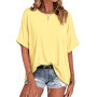 Wayleb Tee Shirt Femme Col Rond Manches Courtes Haut Oversize Ample Top Décontracté Basique pour Été Quotidien | Chic et Elégant