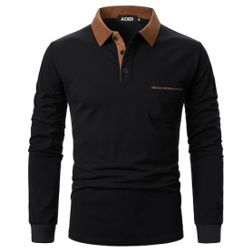 AIOIDI Polos Hommes Adultes Manches Longues Hauts en Coton T-Shirts de Golf avec Poche Réelle | Adultes, Manches Longues, avec P