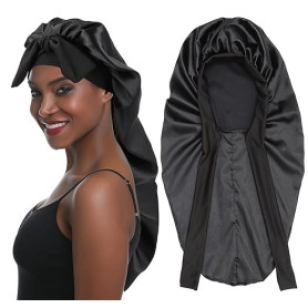 SENGTERM Bonnet en Satin Long Bonnet de Nuit Bande Élastique Douce Bonnet de Couchage Chouchous en Satin pour Long, Bouclés Chev