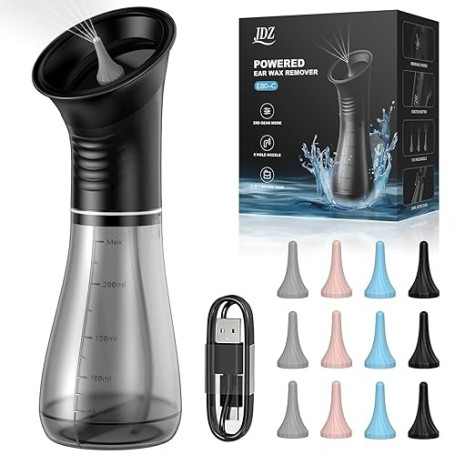 Nettoyeur Oreille, JDZ Nettoyage Oreille Rechargeable à Double Réservoir, IPX7 Étanche Nettoyeur Oreilles Adultes avec 12 Embout