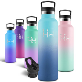 Motswedi Gourde, 1000 ml Sans BPA, Gourde Isotherme, Avec Paille&2 Couvercles, Bouteille d'eau, 18/8 Acier Inoxydable, Bouteille