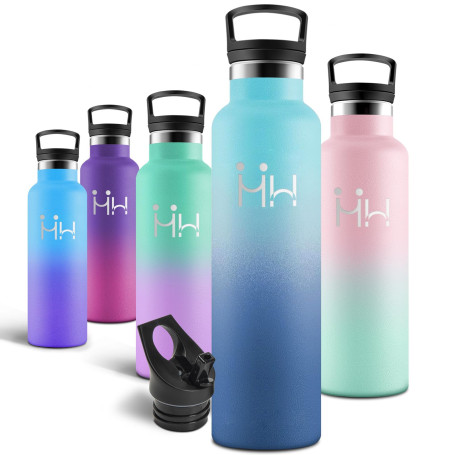 Motswedi Gourde, 1000 ml Sans BPA, Gourde Isotherme, Avec Paille&2 Couvercles, Bouteille d'eau, 18/8 Acier Inoxydable, Bouteille