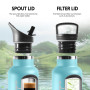 Motswedi Gourde, 1000 ml Sans BPA, Gourde Isotherme, Avec Paille&2 Couvercles, Bouteille d'eau, 18/8 Acier Inoxydable, Bouteille