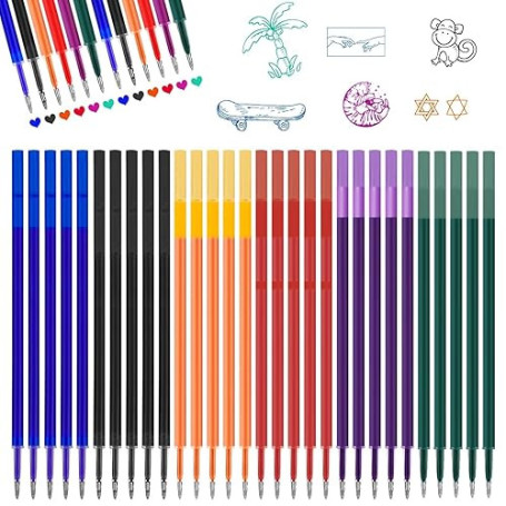Lot de 30 recharges de rechange effaçables, compatibles avec Legami, pointe 0,7 mm, hauteur 13 cm, bleu, noir, rouge, vert, viol