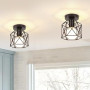 iDEGU Lot de 2 Plafonnier Industrielle en Métal Cage Carré, 15CM Lustre Abat-jour Fer Luminaire E27 40W Noir pour Salon Chambre