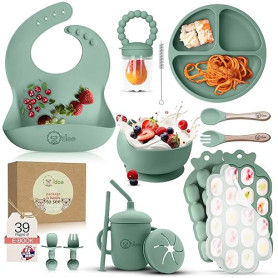 O'doe Vaisselle Bebe | Set Repas Bebe 1er Age 15 Pièces – Coffret Repas Bebe avec Bol Silicone à Ventouse, Cuillères, Tasses, Ba