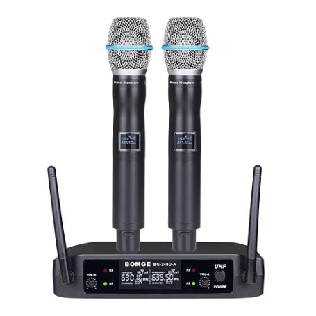 BOMGE UHF 240U Lot de 2 Microphones et systèmes sans Fil portatifs en métal pour karaoké, Chant, réunion, fête, église, DJ, Mari