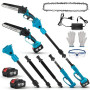 Tronçonneuse 2-en-1 avec Perche Télescopique, Mini Tronçonneuse Brushless 8'' avec 2 x 2000 mAh Batteries, Scie Électrique Coupe