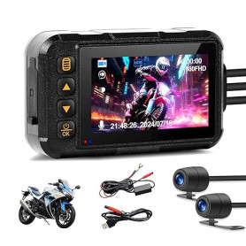 CAMECHO Moto Dashcam Écran 3 Pouces, IP67 étanche Double Caméra Grand Angle 120 Degrés 90 Degrés Caméra pour Moto avec HDR, Capt