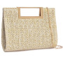 Larcenciel Pochettes et Clutches Femme en Paille Tissée, Sac à main de Soirée avec Chaîne, Élégant Pochette Ceremonie Mariage en