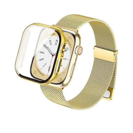 SimpleThings Compatible avec le bracelet milanais Apple Watch séries 10, 9, 8, 7, 6, 5, 4 SE avec étui de protection, boucle mag