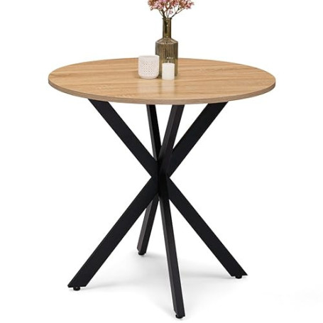IDMarket - Table à Manger Ronde Alix 4 Personnes Pied araignée Bois et Noir 80 cm
