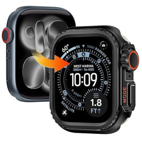 Kamita Coque Métal Compatible avec Apple Watch Série 11/Série 10 46mm avec Couverture Arrière, Antichoc Alliage d'aluminium Bump