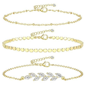 MOGASA 3 Pièces Bracelet de Cheville Femme | Chaine de Cheville Acier Inoxydable Doré & Argent | Chevillère Bijoux Femme Hypoall
