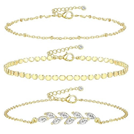 MOGASA 3 Pièces Bracelet de Cheville Femme | Chaine de Cheville Acier Inoxydable Doré & Argent | Chevillère Bijoux Femme Hypoall