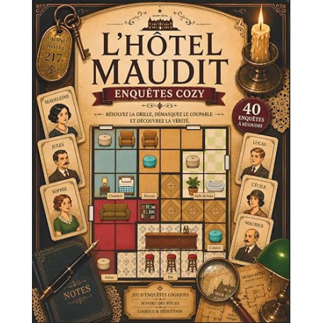 L’Hôtel Maudit – Enquêtes Cozy: Jeu de déduction et de logique pour adultes | Sudoku des pièces | 40 énigmes à résoudre (difficu