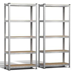 vounot® Lot de 2 Étagère de Rangement 70x30x150cm en Acier Galvanisé à 5 Niveaux Etagère Charge Lourde Tablette Ajustable Charge