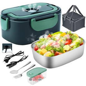 Gentre Lunch Box Chauffante Électrique 4 en 1 12V/24V/220V~240V, 1.5L 60W Acier Inox Chauffage Rapide Gamelle, Boîte Repas Amovi
