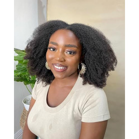 Perruque Afro Courte Cheveux Humains Naturels Brésilienne Afro Bouclée Cheveux Humains Naturels pour Femmes Noires 16 Pouces