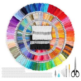289pcs Kit Fil Broderie Embroidery Floss,200 Couleurs Fils de Point de Croix pour Broderie et 30 Fils Noir&Blanc,8M/6Brins Fil à