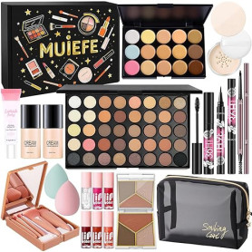 Muiefe Kit Maquillage Femme, Mallette et Coffret de Maquillage Ado Fille, Coffret Cadeau Maquillage avec Palette à Yeux Correcte
