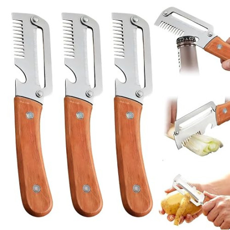 3 Pièces Couteau Eplucheur Legumes, Éplucheur Multifonction 3 En 1, Stainless Steel Peeler, Pour Éplucher, Couper Et Râper Facil