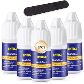 5 Pcs 5g Colle Faux Ongles, Colle Faux Ongle Extra Forte per Manucure Faux Ongles, pour réparer et allonger les ongles, avec 1 p