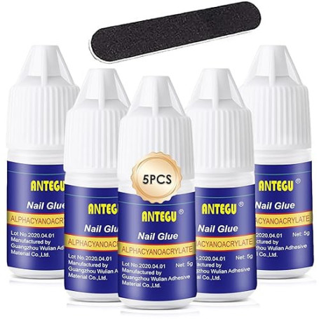 5 Pcs 5g Colle Faux Ongles, Colle Faux Ongle Extra Forte per Manucure Faux Ongles, pour réparer et allonger les ongles, avec 1 p