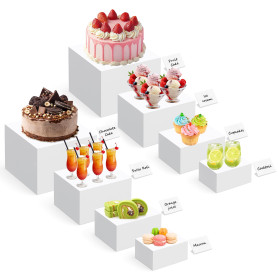 AUORUSI Lot de 8 Presentoir Aperitif Buffet, Présentoir à gâteau Blanc en Acrylique,Étagères cubiques gigognes en 4 tailles,Supp