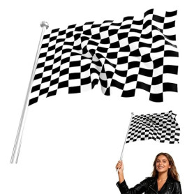 1Pcs Drapeau Course à Damier, Drapeau de Course à Damier Noir et Blanc, Drapeau Blanc et Noir pour Decoration Thème Voiture ou M