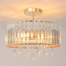 ANWIO Lustre Cristal Doré, E27 Lustre Salon Moderne, Plafonnier Led Ø365mm, Luminaire Plafonnier Salle à Manger, Cuisine, Chambr