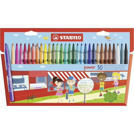 STABILO - Feutre de coloriage - power - Étui carton x 30 feutres pointe moyenne - coloris assortis
