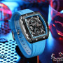 FORSINING Montre analogique à quartz pour homme - Grand cadran rectangulaire - Bracelet en silicone - Étanche - Calendrier - Dat