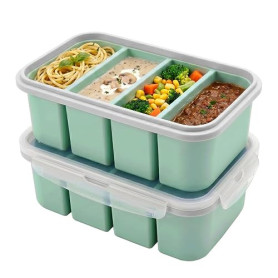 Solyxis 2 Pièces Récipients de Congélation pour Soupe, Moule Silicone 4 Compartiments avec Couvercle et Fermoir à Clip, Bac à Gl