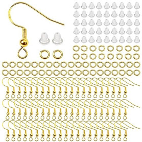 TOAOB 300pcs Crochet de Boucle d'oreille en Plaqué Or 925 Argent 18mm avec Boule à Ressort et d'anneaux Ouverts 4mm et Fermoirs