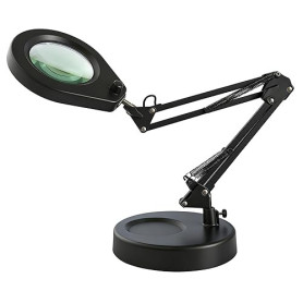 Beyamz - Lampe Loupe avec Socle et Pince, Loupe Éclairée 105 mm 5X, Lumière Dimmable (5 Couleurs, 10 Niveaux, 790 LM), Bras Pivo