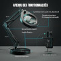 Beyamz - Lampe Loupe avec Socle et Pince, Loupe Éclairée 105 mm 5X, Lumière Dimmable (5 Couleurs, 10 Niveaux, 790 LM), Bras Pivo