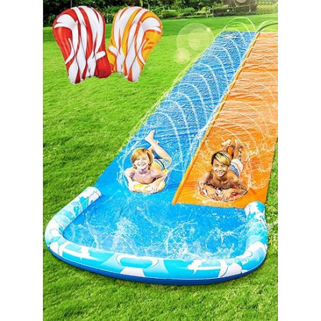 JOYIN 685 cm Toboggan Aquatique avec 2 bodyboards, Toboggan d'eau pour pelouse avec arroseur intégré, Jouet d'été pour Enfants e