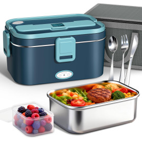 Anykuu Gamelle Chauffante 1.8L 100W, Lunch Box 12V 24V 220V | Chauffage rapide 20-30 min, acier inox, facile à nettoyer, 3 alime