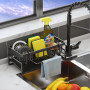 VILCEN Porte Éponge Évier Cuisine avec Cuvette de Auto-vidange, Organisateur Evier Cuisine avec Porte-Serviettes et Rangement, N