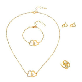 Bcenoilua Ensemble de Bijoux Femme Zircon Cubique Acier Inoxydable Plaqué Or 18K Argent Coeur Pendentif Boucles d'oreilles Brace