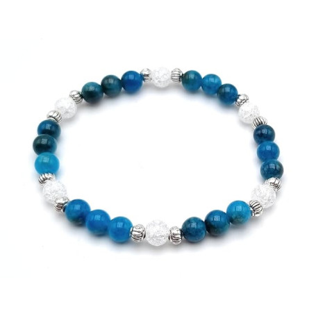 Bracelet "Aide Régime" Cristal de roche et Apatite en Pierres Naturelles Qualité AAA avec entretoises argentées en Acier Inoxyda