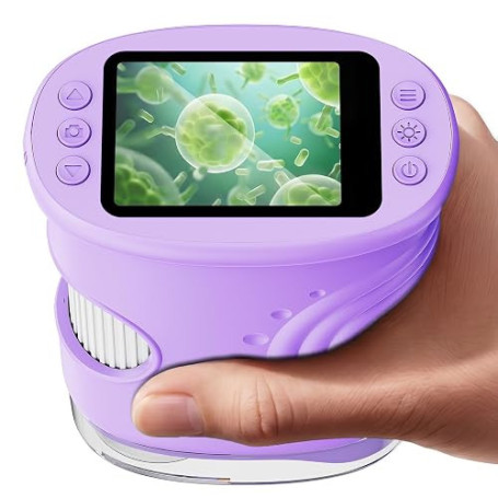 ASPOVEN Microscope Enfant Portable 1000X – Microscope Numérique avec Écran IPS 2 Pouces et 8 LED, Fonction Photo & Vidéo, Jouet