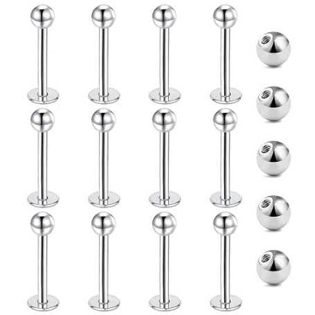 Gojewen 12Pcs 16G Lèvres Piercing 6/8/10Mm Boucles D'Oreilles Acier Inoxydable Labret Argent Or Noir Helix Medusa Tragus
